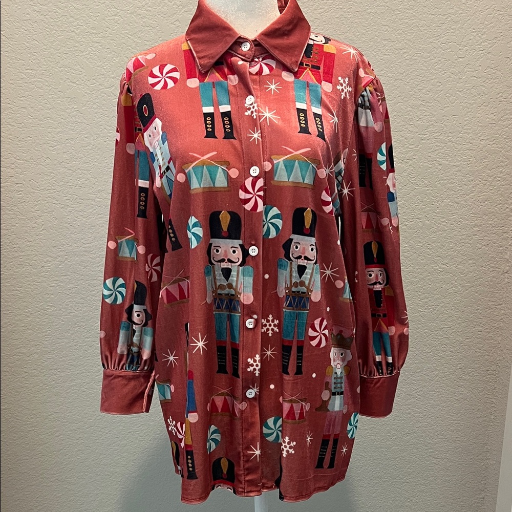 Nutcracker Print Button Down Shirt - image 1